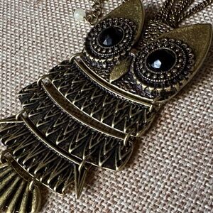 Signed Owl Necklace Brooch Antique Gold SHB Signed